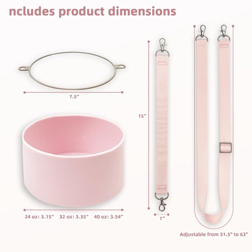 Silicone Boot Set for Owala Water Bottle 24 oz - Includes Non-Slip Sleeve, Shoulder Strap & Handle Strap, Perfect Accessory, Fits Owala Tumbler & Free Sip, Pink