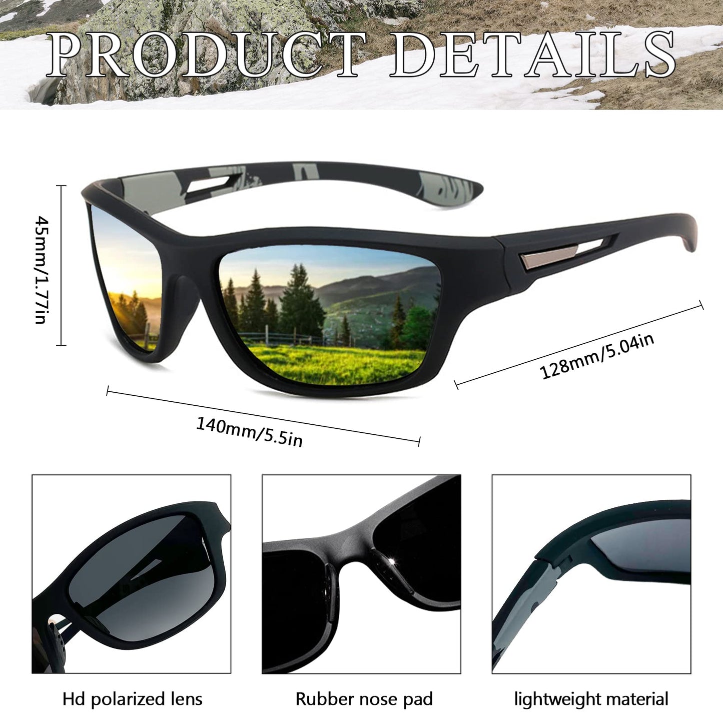 3 Pcs Black Polarized Sunglasses Mens/Women Sport Glasses UV400 Driving Fishing Running Cycling Shades Sun Glasses