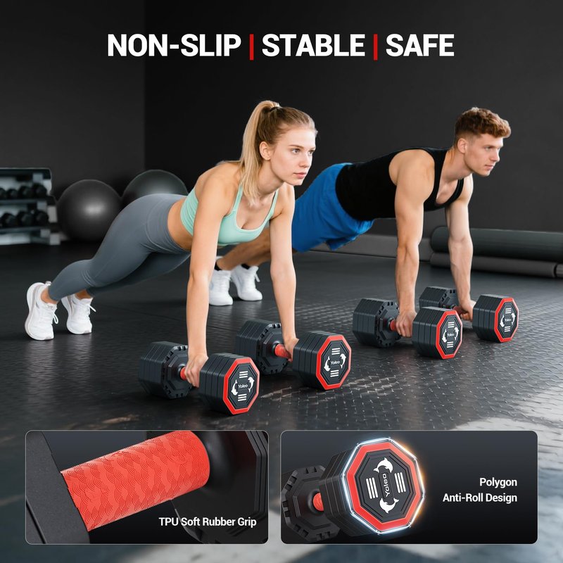 Yoleo Adjustable Dumbbell Set, Weights Dumbbells Set at Home Workout Equipment, 4 in 1 Each Premium Tai Chi-Style Rotary Mounting Adjustable 10/15/20/25 lb dumbbells, with TPU Soft Rubber Handle Suitable Men/Women Updated 2.0, 1 pcs