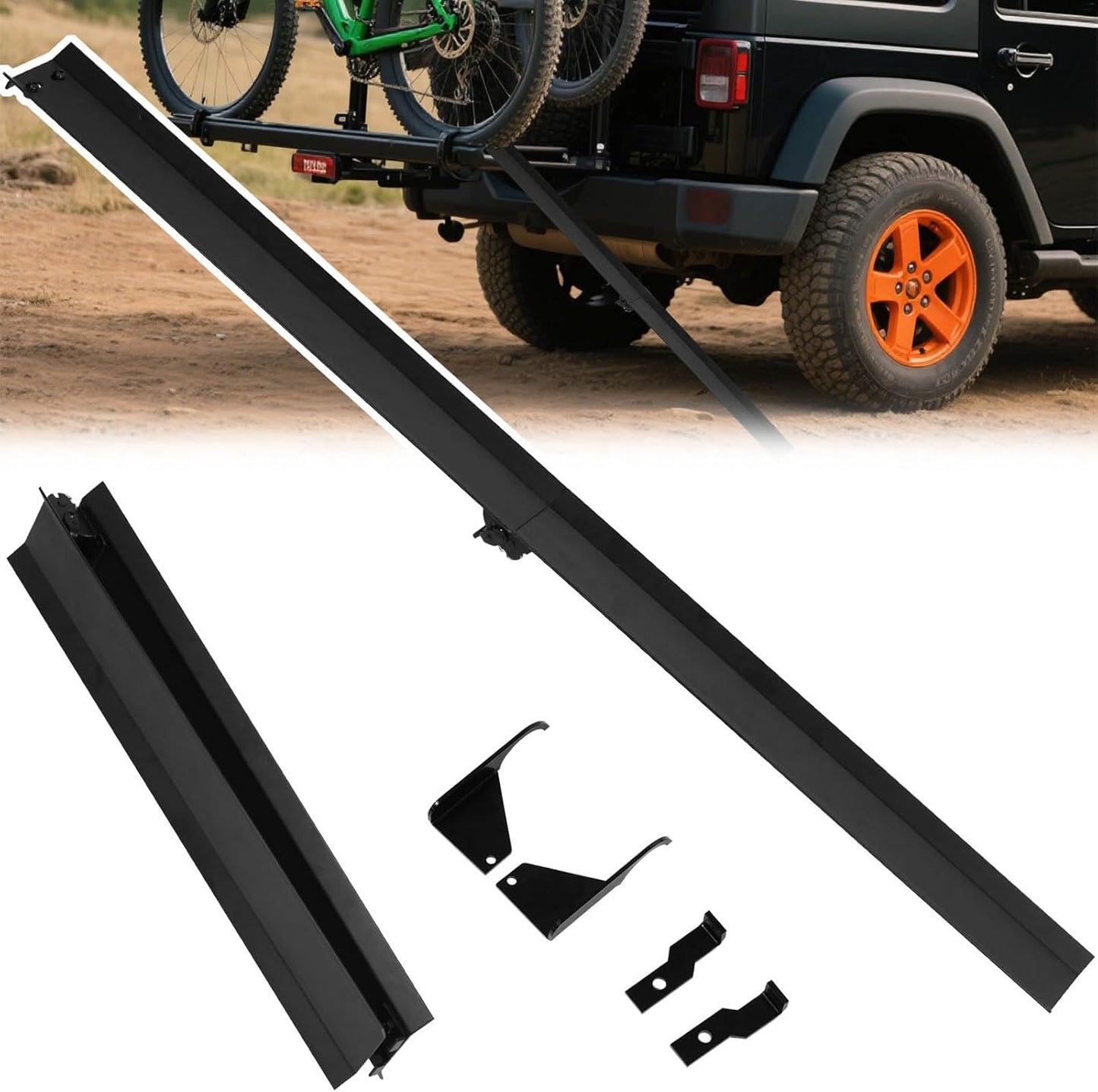 YE/RL Heavy Duty Bike Rack Loading Ramp - Foldable E-Bike Ramp with Dual Hooks | Supports Up to 150 LBS