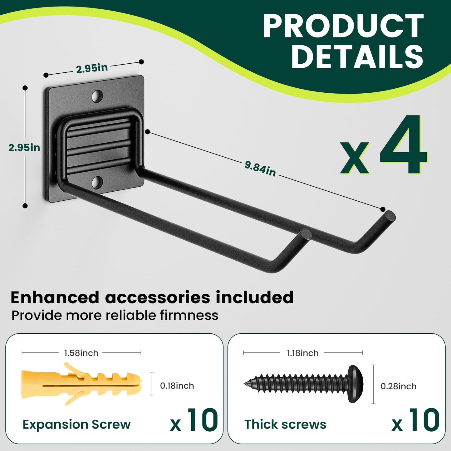 zacurter Wall Mount Garage Tool Organizer Storage Hook for Yard Shed, Garden Tool Holder Organizer Rack, Metal Garage Garden Tool Hanger for Lawn Organizer Holds Shovel,Rakes,Brooms,Hoses 4 Pack