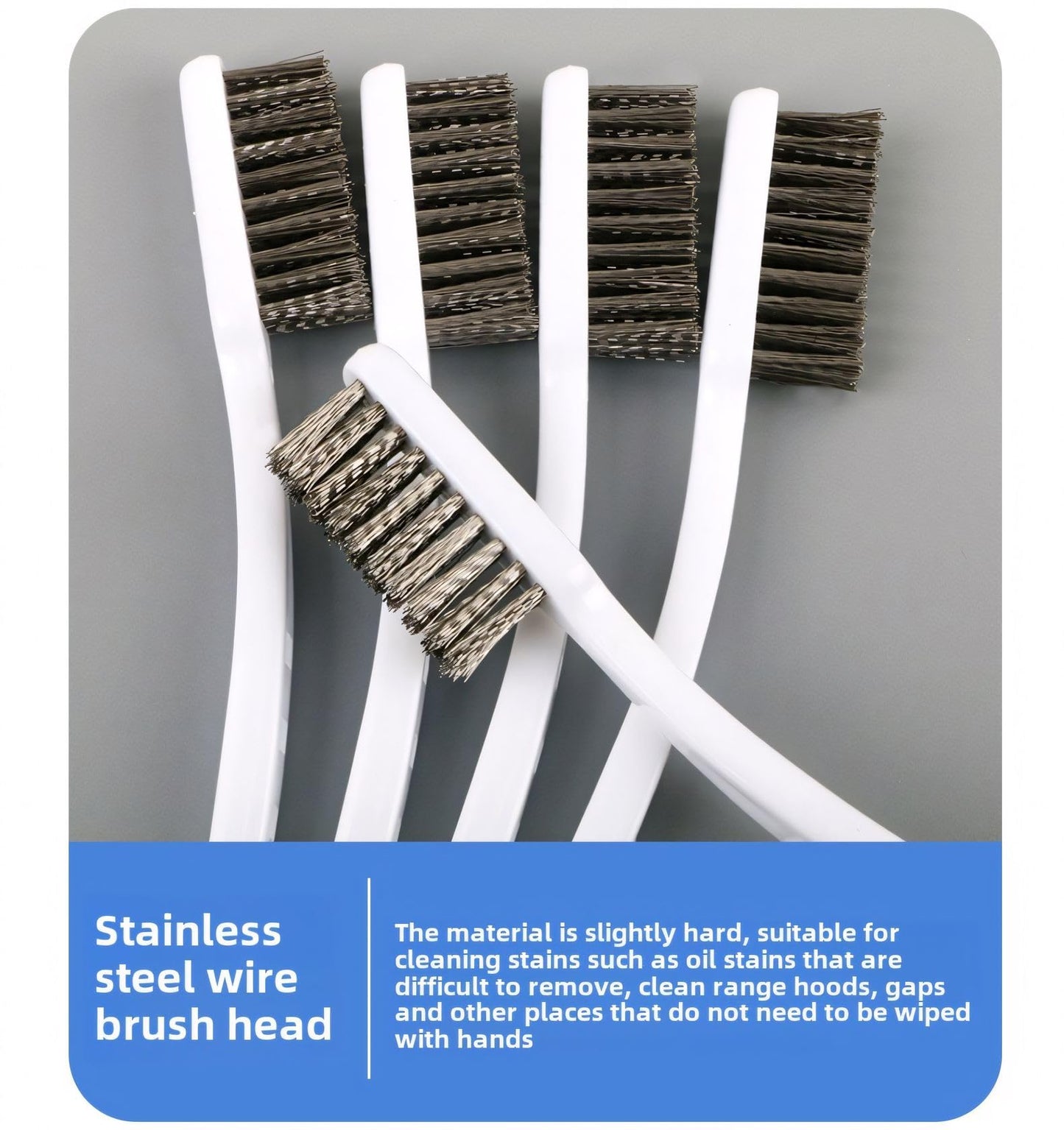 Stainless Steel Wire Brushes - Heavy-Duty Reinforced Bristle Cleaning Brushes for Kitchen, Industrial Use, Walnut Carving Gaps, Rust Removal & Polishing (5-Pack, 18cm White Handle)