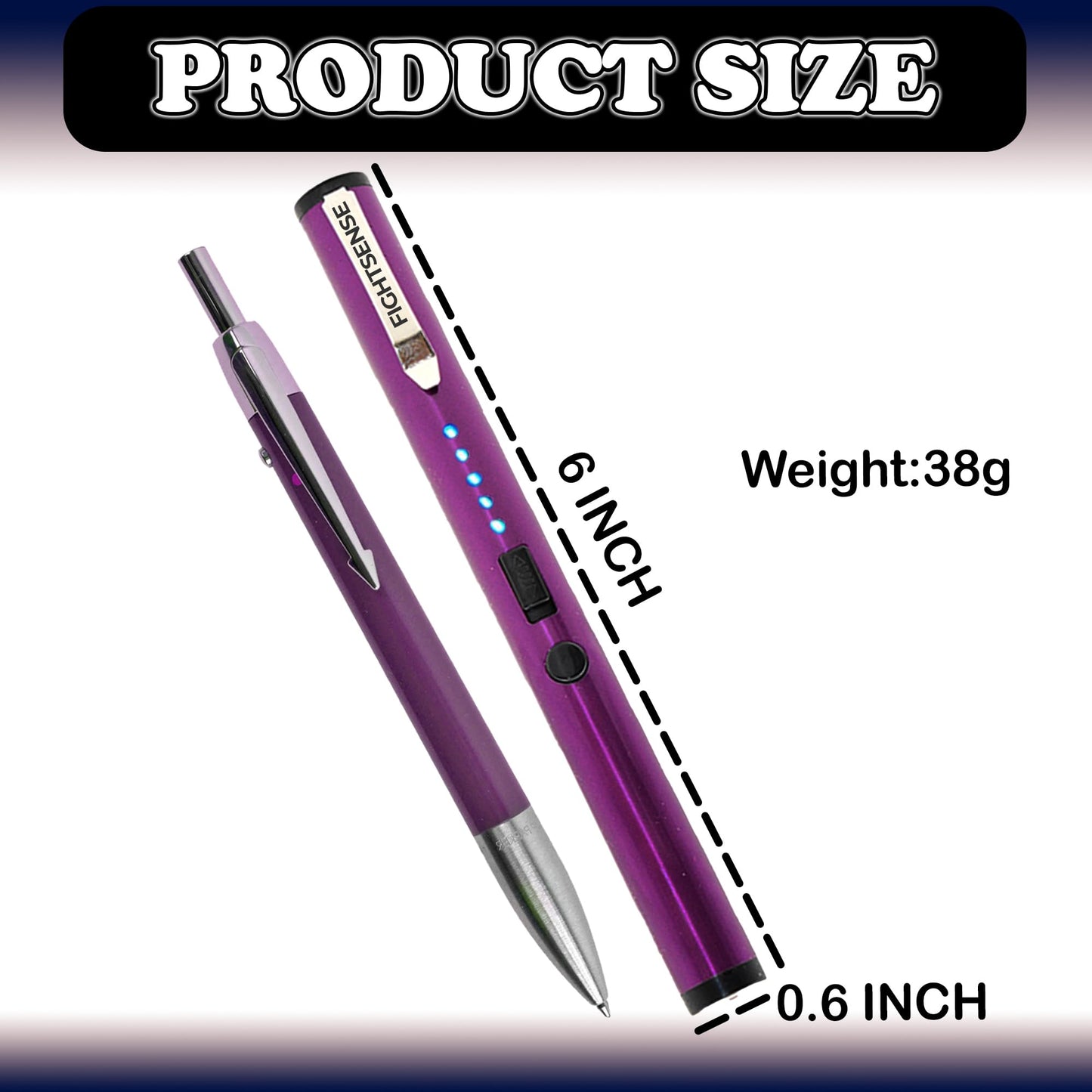 FIGHTSENSE Pen Stun Gun for Self Defense Battery Life Indicator, Belt Clip, Pen Flashlight stun Gun for Women self Defense (Purple)