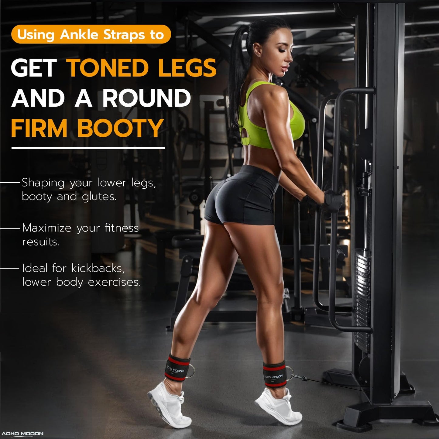 AOHO MOOON Ankle Strap (1 Pieces) for Cable Machine Women - Gym Workout Leg Strap, Premium Padding Ankle Cuffs, Glute Kickback Exercises Equipment, Pulley Attachment, One Size Fit All