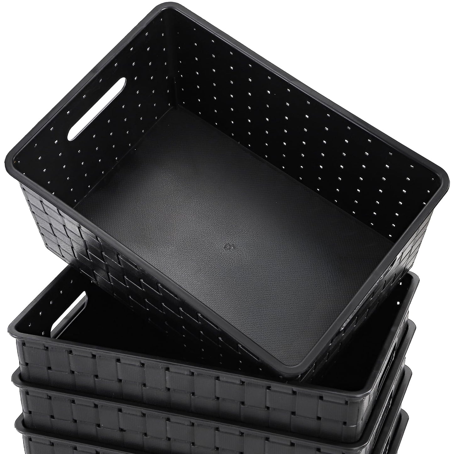 Bekith 5 Pack Woven Plastic Storage Basket, Small Plastic Storage Bin, Rectangular Cabinet Organizer for Home & Office, 9.8" L x 7" W x 4.5" H