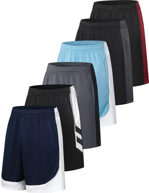 OYGSieg 6 Pack Mens Mesh Athletic Basketball Shorts Gym Shorts with Pockets, Quick Dry Workout Running Shorts Casual for Men 2XL/02