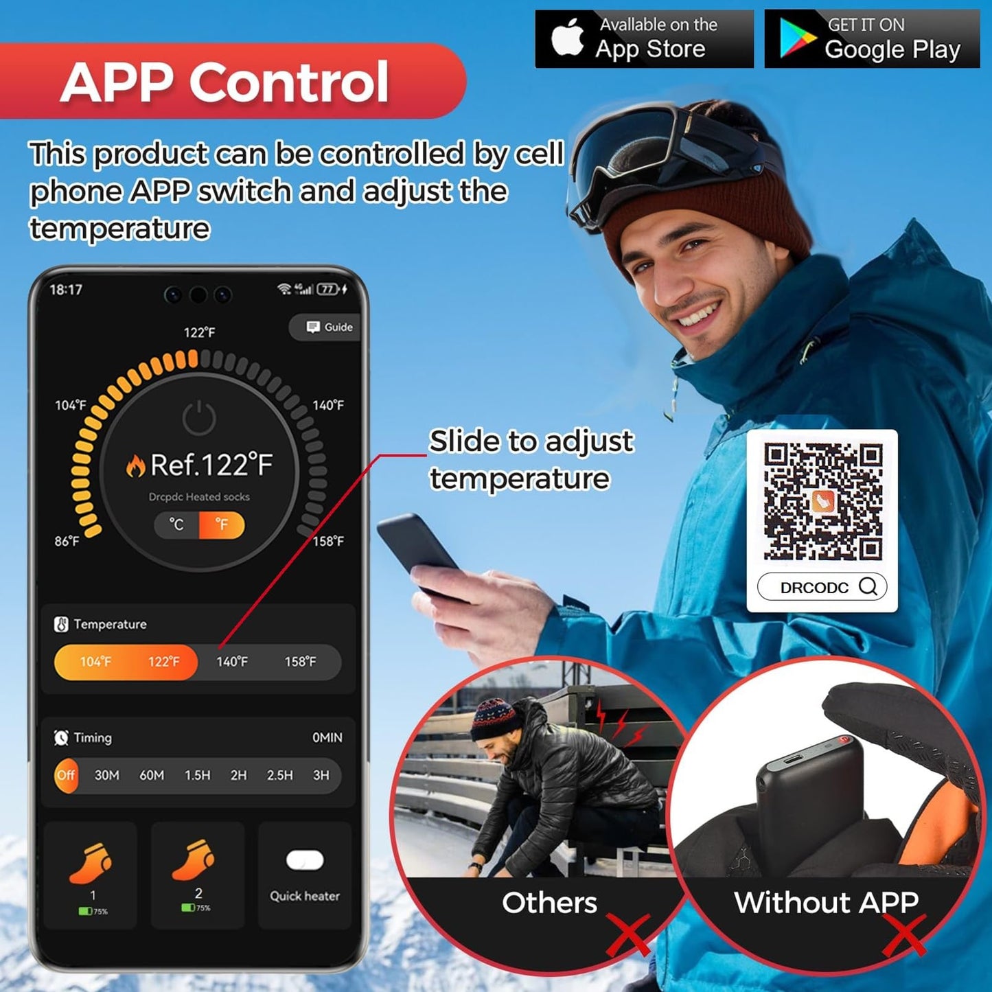 Heated Socks with App Control 5000mAh*2 Rechargeable Electric Heated Socks for Men Women Up to 9 Hours Washable Warm Socks for Outdoor Work Skiing Hunting Riding Hiking Cycling Camping Gifts