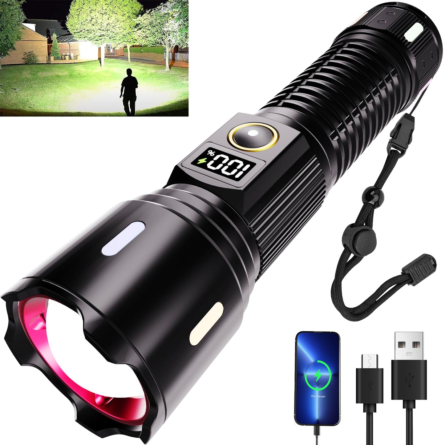 OLIARIL Rechargeable Flashlights High Lumens, LED Super Bright Flash Light, Handheld Tactical Flashlight, Adjustable High Powered Flash Lights, 5-Mode Powerful Linternas for Emergencies Camping