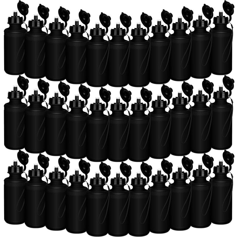 Ziliny 72 Pcs Sports Water Bottles Bulk for Team 20 oz Squeeze Reusable Plastic Water Bottles with Lanyards Blank DIY Cups End of the Year Gifts for Cycling Summer Camp Party Favors(Black)