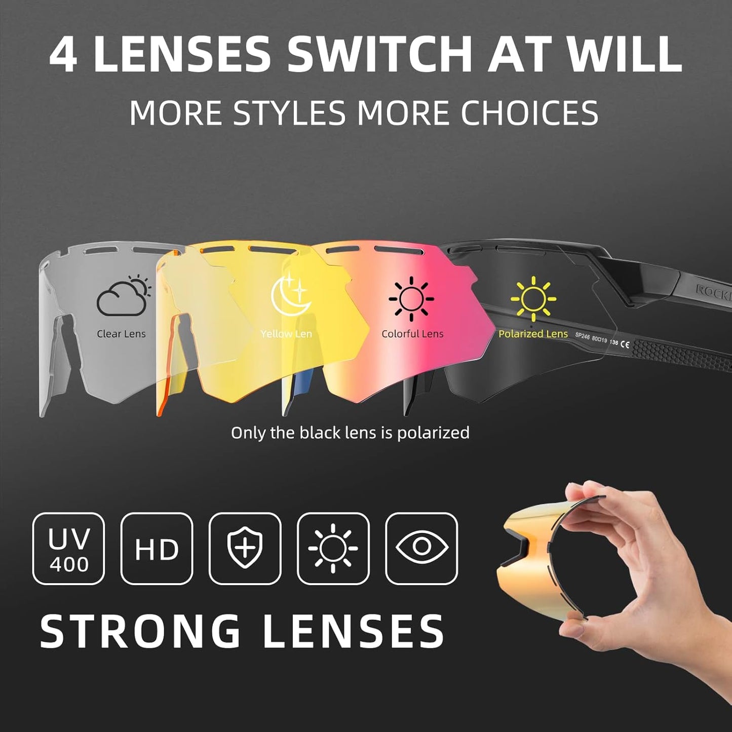 ROCKBROS Polarized Sports Sunglasses for Men Baseball Cycling Sunglasses UV400 Protection for Women Men