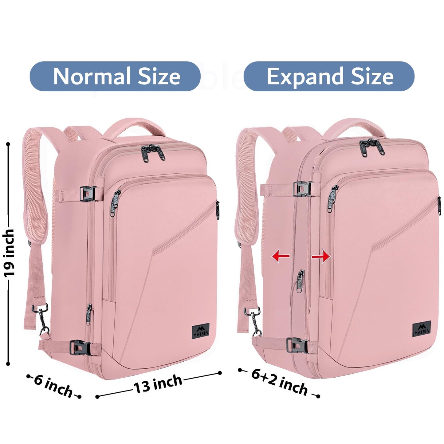 MATEIN Womens Travel Backpack, Extra Large Carryon Backpack Fits Overhead Bin, Cute Weekender Daypack for Travel on Airplane, Traveling Accessories for Women, Pink
