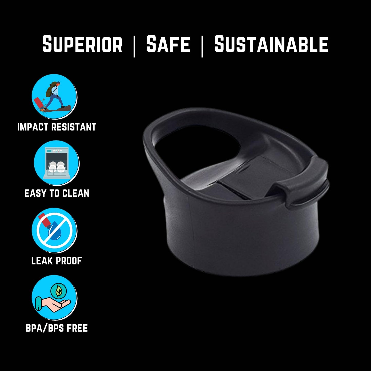 NuRich Hydro Wide Mouth Flip and Sip Replacement Coffee Lid or Cap with Handle Accessories Compatible with Hydroflask, Nalgene, and Many More Top Water Bottle Brands Sizes 12 16 18 20 32 40 64 Ounce