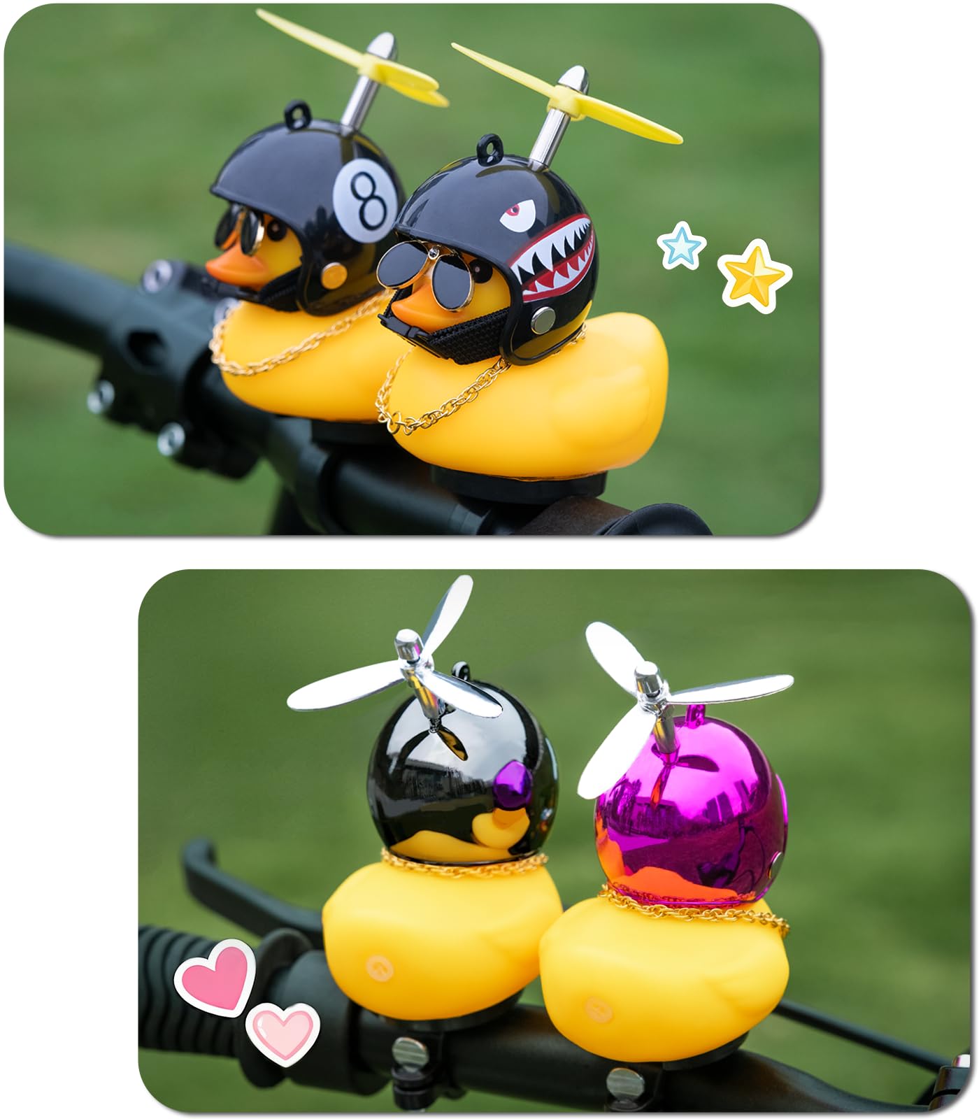 EMPATHECH Rubber Duck Bike Decorations Stable Clamp Mount Cute Duck Bike Bell Two Helmet Propeller Bike Accessories e Scooter Accessories Motorcycle Accessories Cycling Gifts Black Shark