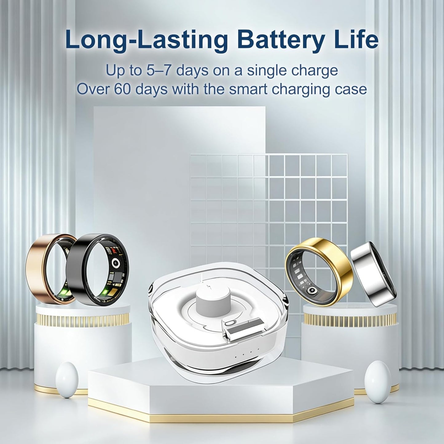 Smart Ring - Health & Fitness Tracker for Men & Women | Heart Rate, SPO₂, Sleep Monitoring - Gold, Size 8