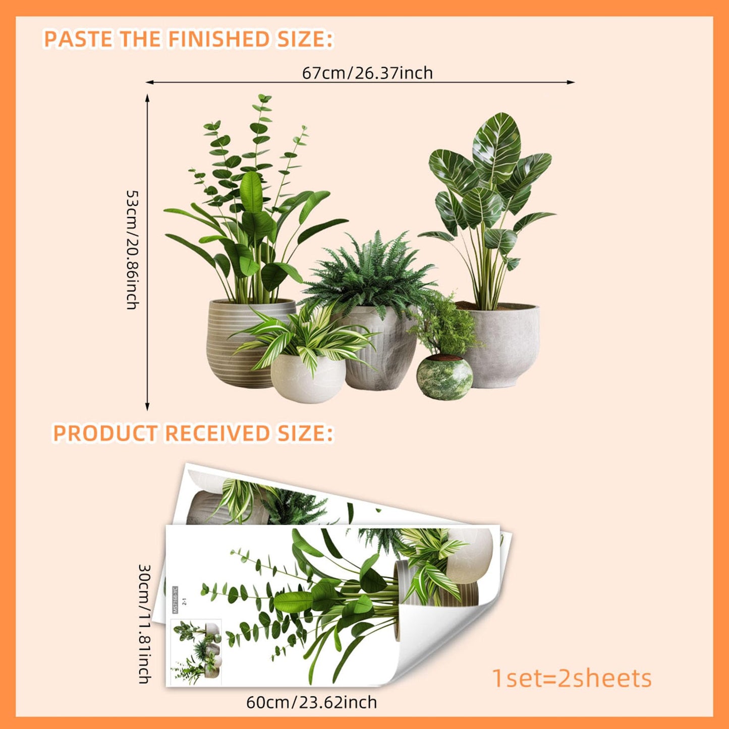 2 Sheets Green Potted Plant Wall Decor Bonsai Vinyl 3D DIY Art Stickers & Murals Removable Floral Wall Decals Peel and Stick for Living Room Bedroom Bathroom Kitchen Office Tropical Wallpaper