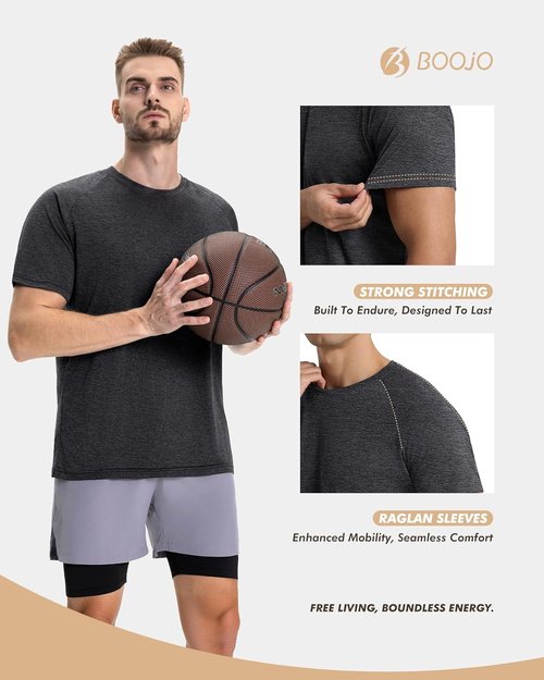 BOOJO Workout Shirts for Men - Quick Dry Moisture-Wicking Short Sleeve Tees | 7 Pack for Gym & Running