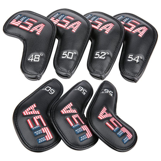 Golf Builder 7pcs/Set Black Leather USA Golf Club Wedge Head Covers fit R/H 48,50,52,54,56,58,60