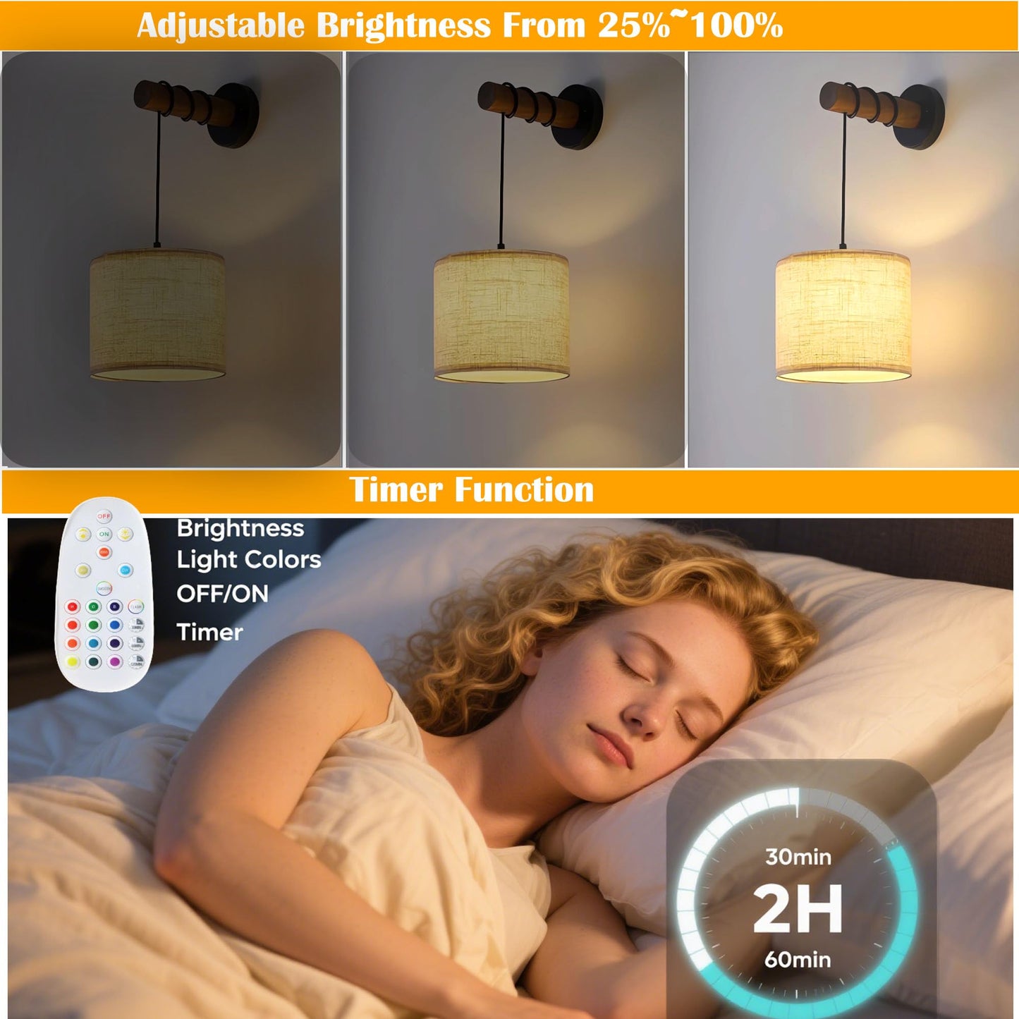 Yiridrme Battery Operated Wall Sconces Set of 2, Wireless Rechargeable Wall Light with Lampshade & Remote, Dimmable Wall Lamp for Bedroom, Living Room, Hallway