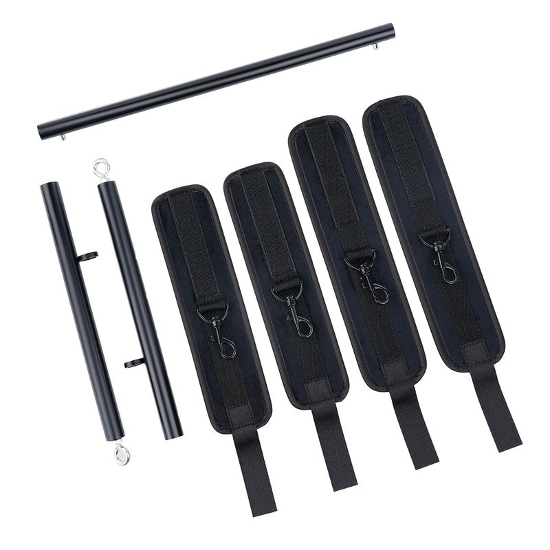 Black Heavy Duty Stainless Steel Expandable Spreader Bar with 4pcs Furry PU Black Adjustable Straps, Training Fitness Kit,Home Indoor Sports Yoga Set