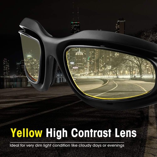 KEMIMOTO Riding Goggles for Men - UV Protection, Windproof & Dustproof with 4 Lens Kit for Outdoor Activities