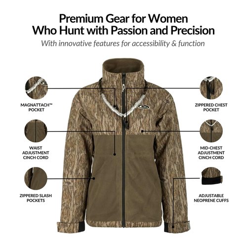 Drake Waterfowl Womens Eqwaderplus Full Zip Jacket, Mossy Oak Bottomland, Large US