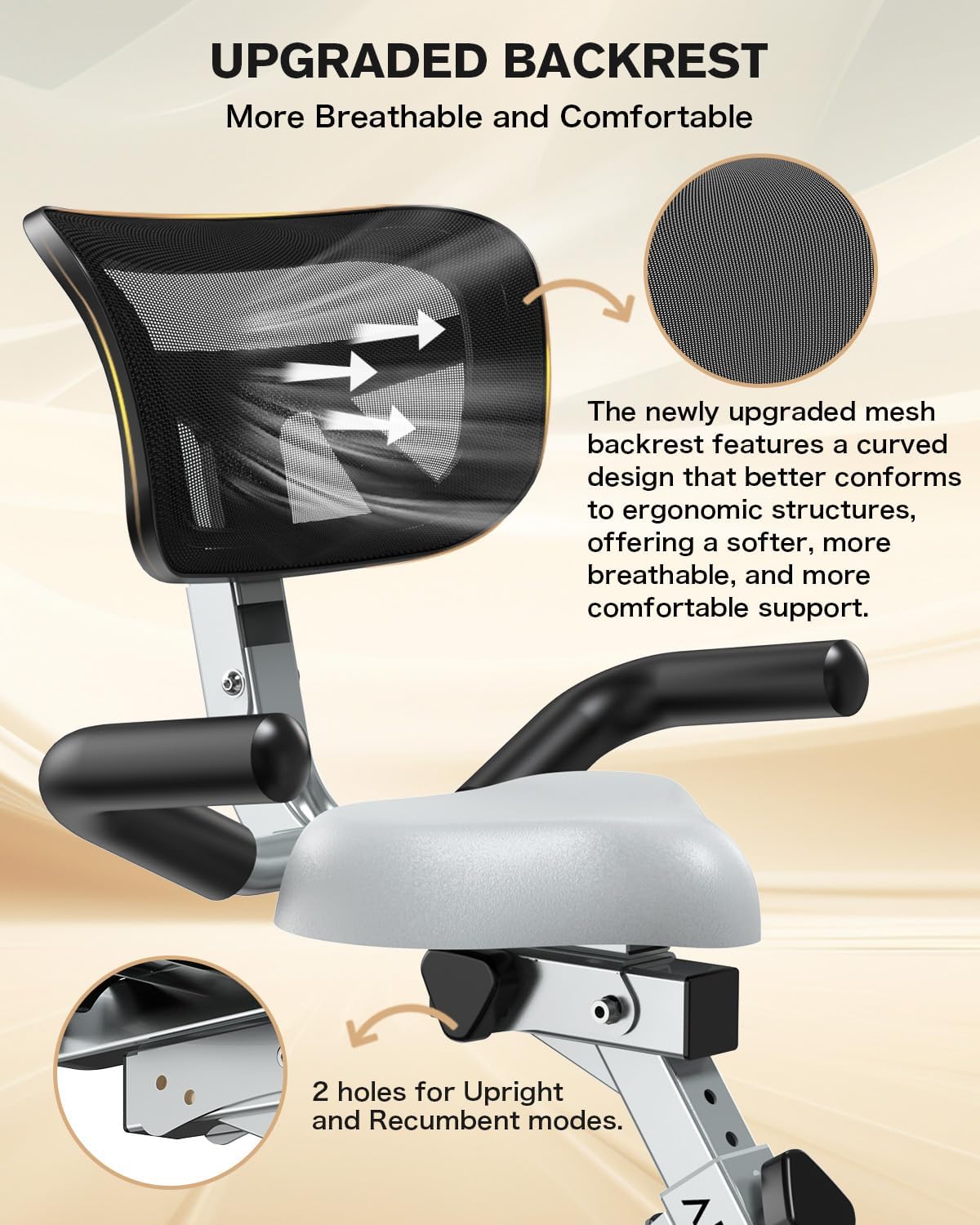 Pooboo Folding Exercise Bike - Foldable Upright Stationary Bike with 8-Level Resistance | 300LB Capacity, Back Support Cushion