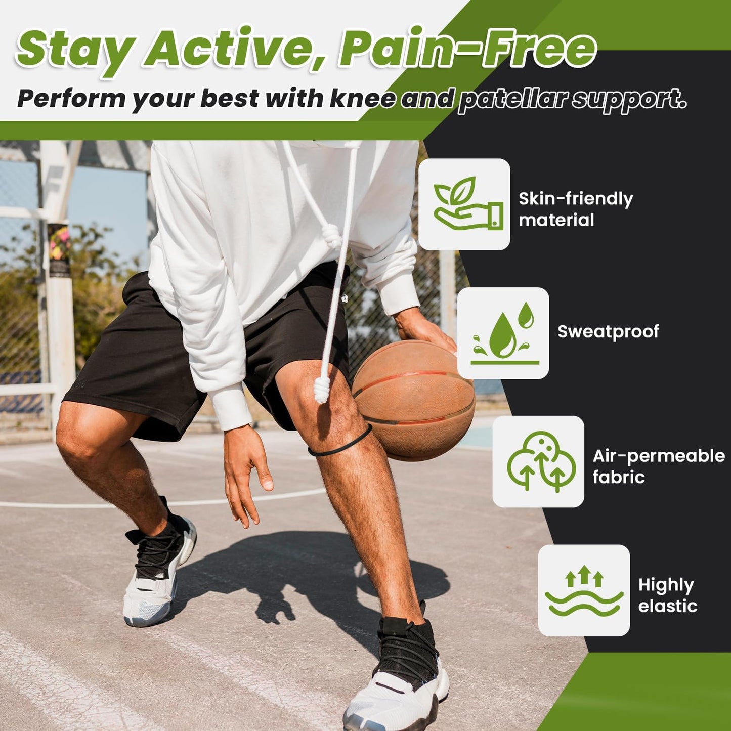 Aolabela 4PCS Patellar Tendon Knee Strap Knee Band for Knee Pain Relief Patella Band for Basketball Running Sports Breathable Patellar Tendon Support Strap (Black + White)
