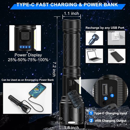 Banral Rechargeable Magnetic Flashlights High Lumens, Super Bright LED Powerful Flashlight 8 Modes with COB Work Light, Waterproof Handheld Flash Light for Camping (2 Pack with Paper Box, Black)