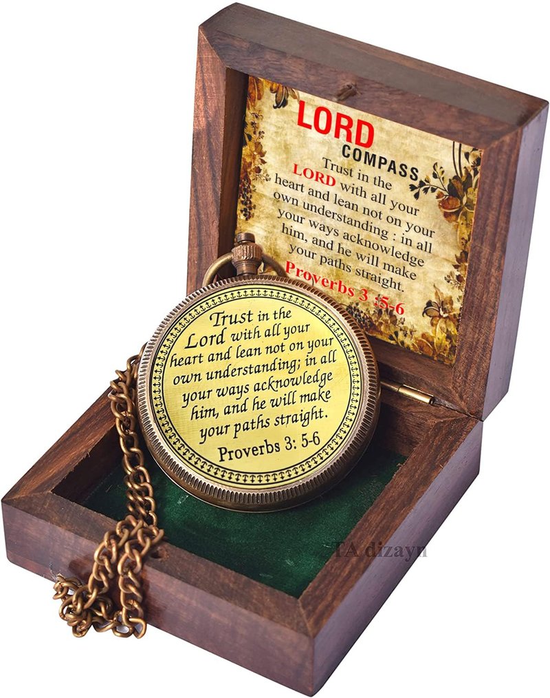 Trust in The Lord -Proverbs 3: 5-6 Engraved Compass, Graduation Gifts for Him, Birthday Gifts for Son, Husband, Inspirational, Motivational, Christmas, 2026 Unique Office Decor, Greeting Card Included