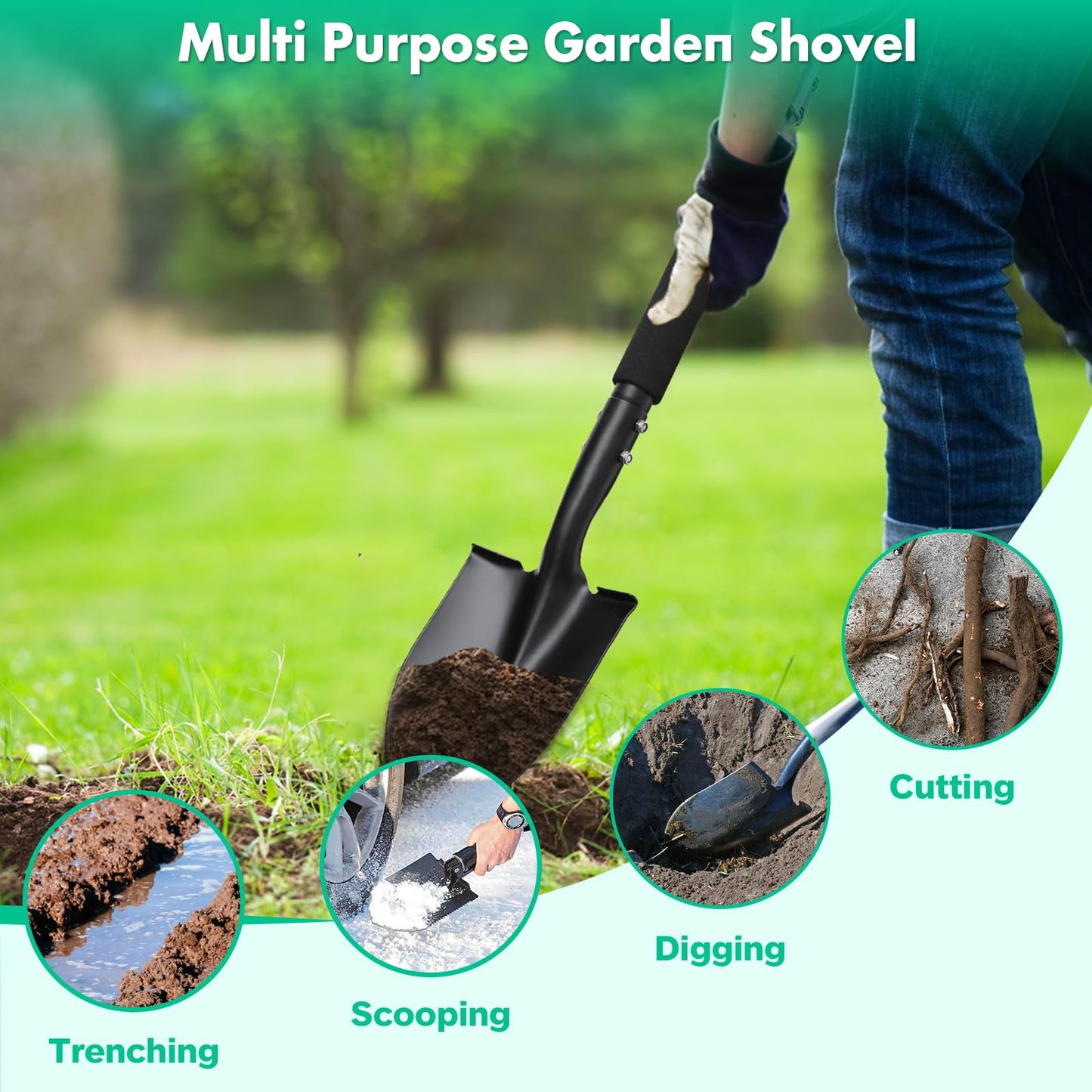 Garden Shovel, 31 Inch Small Garden Shovel, Light Weight Metal Gardening Flat Small Digging Shovel Spade for Kids, Planting, Gardening, Camping, Car, Mini Shovel- 6 Inch Wide Spade