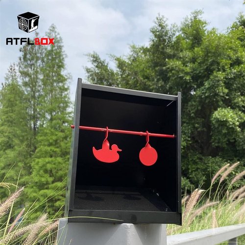 Atflbox BB Gun Target Trap - 7 x 9 Inch with 20 Paper Targets & Spinning Metal Silhouettes | Ideal for Airsoft & Rifle Shooting