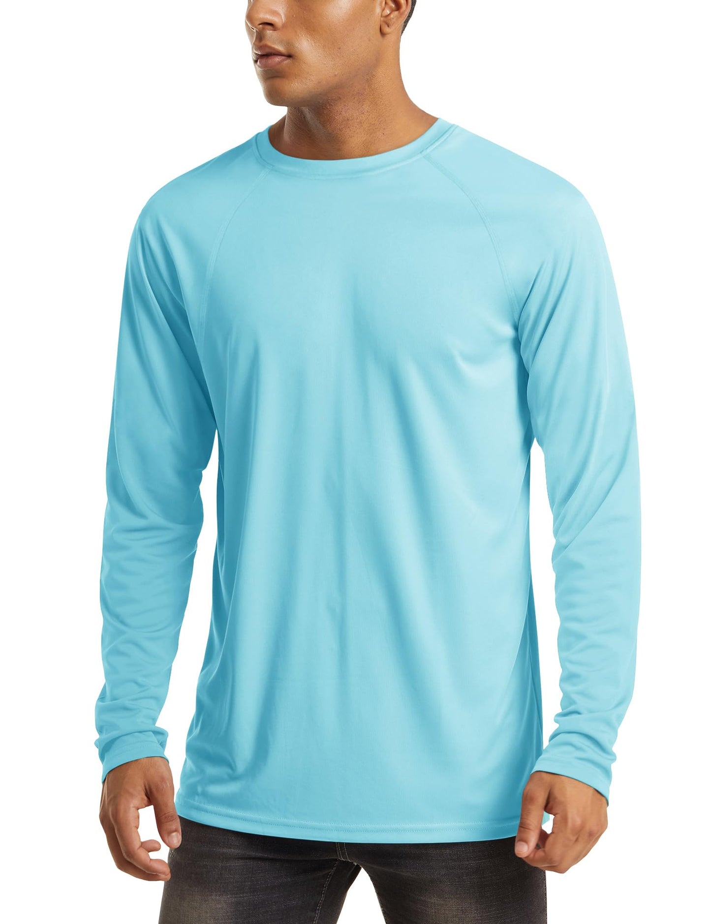 MAGCOMSEN Shirts for Men Swim Hiking T Shirt Long Sleeve Workout Quick Dry Baselayer Shirt Rash Guard Men Lake Blue