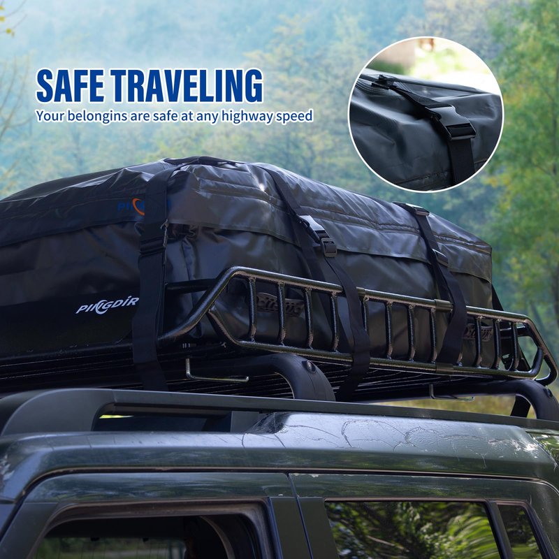 PINGDIR roof Rack Basket Rooftop Cargo Carrier 46"*36" ，Cargo Net with Attachment Hooks,