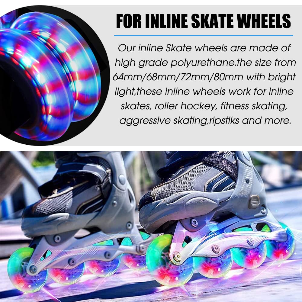 Light Up 80mm Inline Skate Wheels and Kick Scooter 80mm Rear Wheels Replacement Pair - 80mm Led Flashing Wheels Replacement for Inline Skate and Kick Scooter with Installed Abec9 (A Black/2pcs)