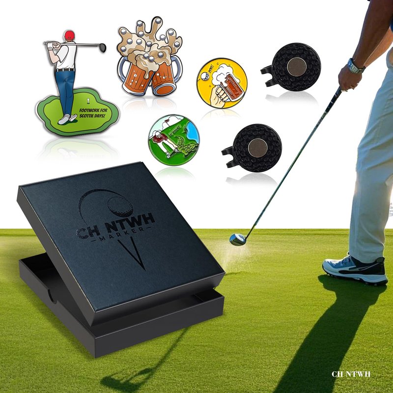 CH NTWH Funny Golf Ball Marker Magnetic Hat Clip for Putting Green - Premium Golf Accessories and Gift - Enhance Golfing Experience - 4 Markers with 2 Hat Clips