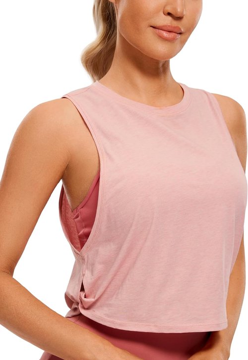 CRZ YOGA Pima Cotton Tank Tops for Women - Loose Fit Sleeveless Workout & Yoga Crop Shirts