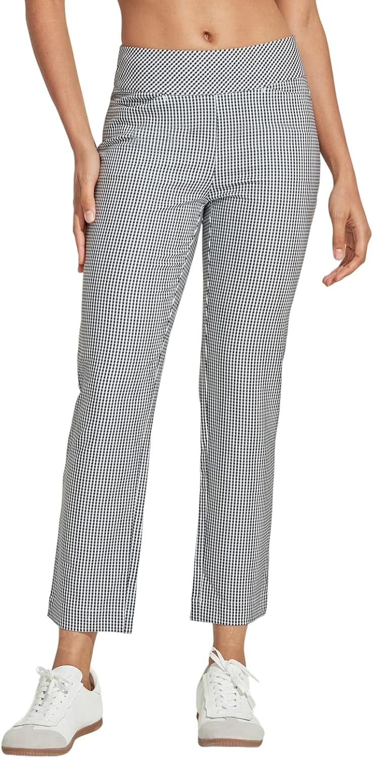 Skiennix Women's Golf Plaid Pants - Stretchy Casual Ankle Pants with Pockets for Travel & Lounge