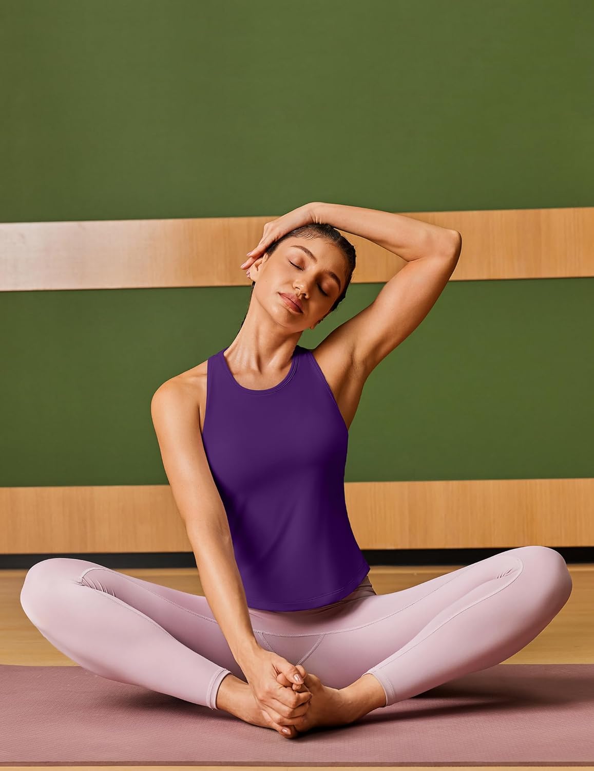 PINSPARK Workout Tops for Women - Racerback Tank with Built-In Bra | Waist-Length Yoga Shirt
