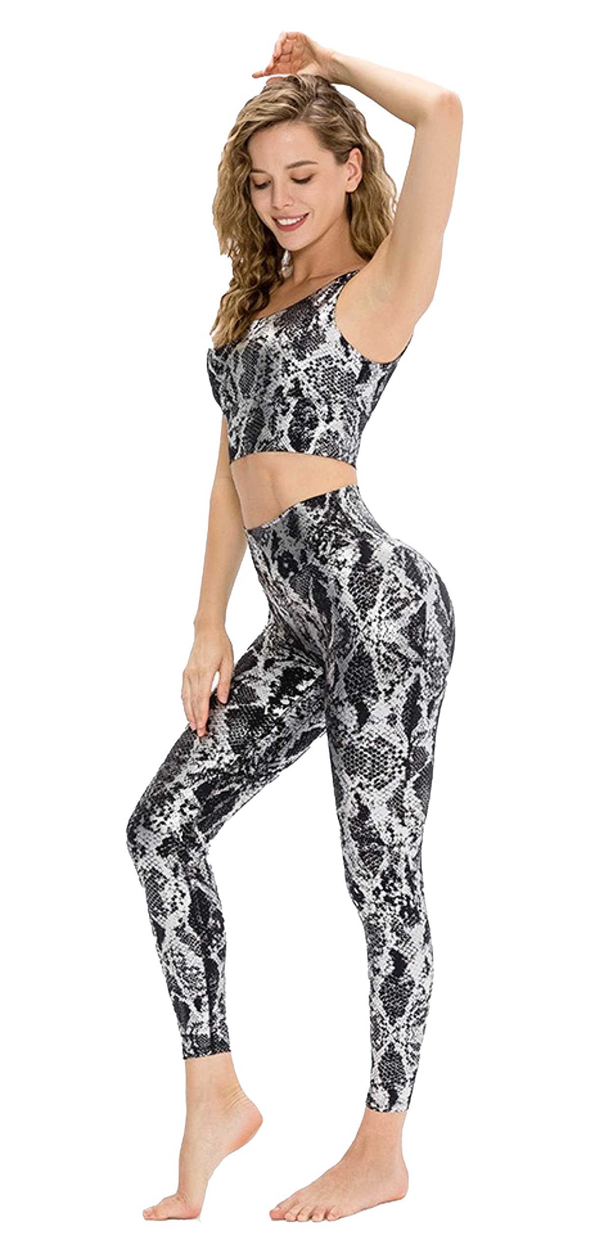 Active4U Women 2 Piece Workout Outfits Sports Bra Seamless Leggings Yoga Gym Activewear Set (Gray & Black, Large)