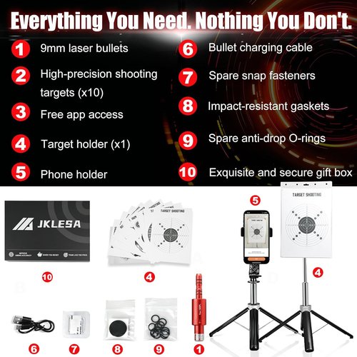 Dry Fire Laser Training System - Rechargeable 9mm/.38SPL Home Practice Kit with Free App & 10 Targets