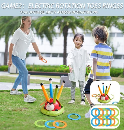 3 in 1 Musical Jump, Toss Ring Game and Stomping Launch Rocket Launcher for Kids Outdoor Toys with Remote Control, Indoor Outside Toy for Kids Ages 4-8 Toys for Ages 5-7 8-13 Birthday Gifts