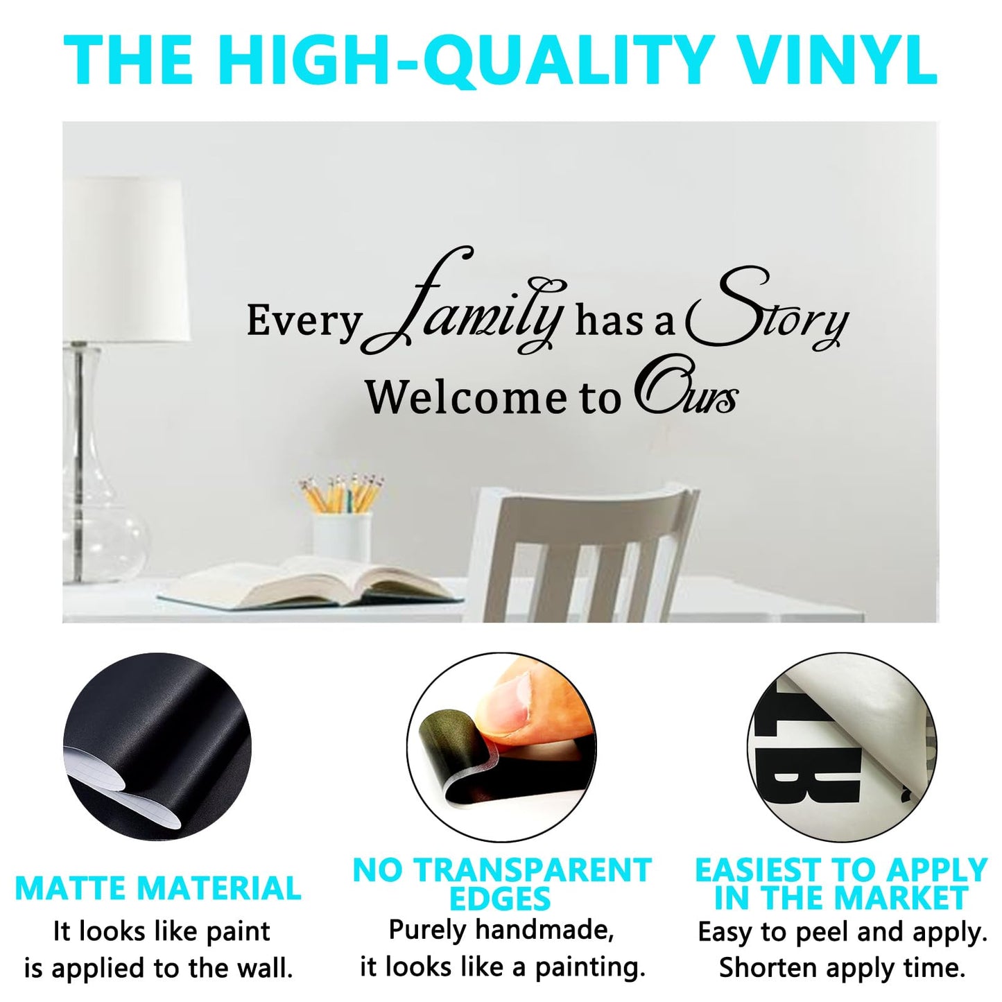 Inspirational Family Wall Stickers for Bedroom: Home Quotes Motivational Vinyl Art Wall Decals for Living Room Kitchen Apartment Bathroom - Every Family Has a Story 25" X 7"