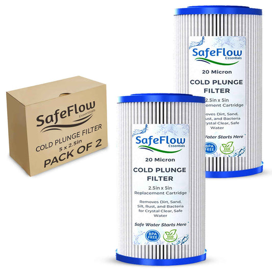 SafeFlow Essentials 5" x 2.5" Cold Plunge Filter 20 Micron – Fits The Pod Ice Cold Plunge Water Chiller, Cold Plunge Filters, and Under Kitchen Sink Systems (2)
