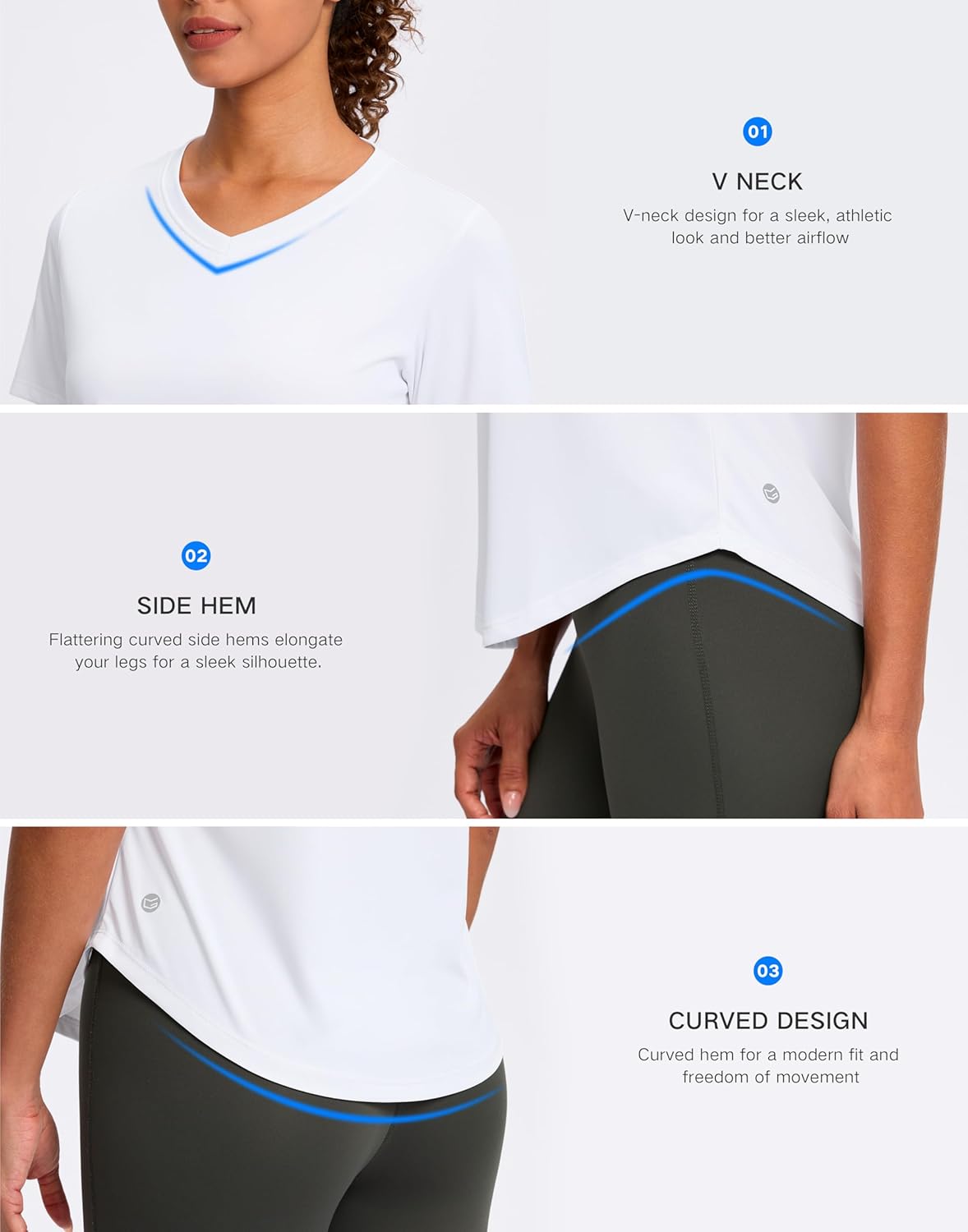 Skiennix Women's V-Neck Workout Shirt - Moisture-Wicking UPF 50+ Dry Fit Top for Gym & Running