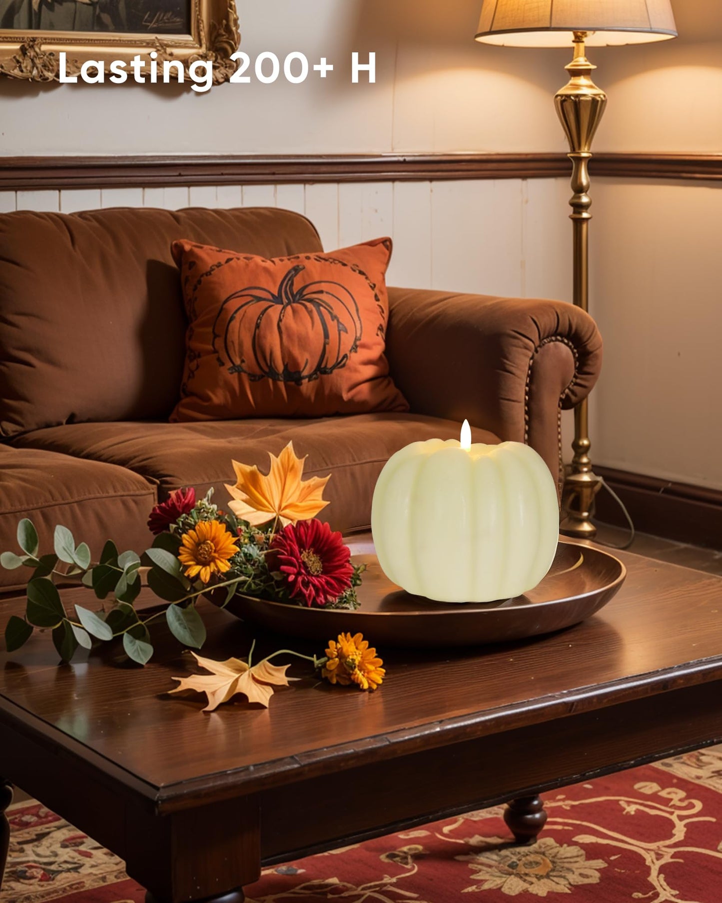 Homemory Fall Pumpkin Candles, Halloween Decorations for Home, Waxy Flameless Pumpkin Candle Flickering with Remote, Timer - Farmhouse Indoor Patio Porch Fall Decor