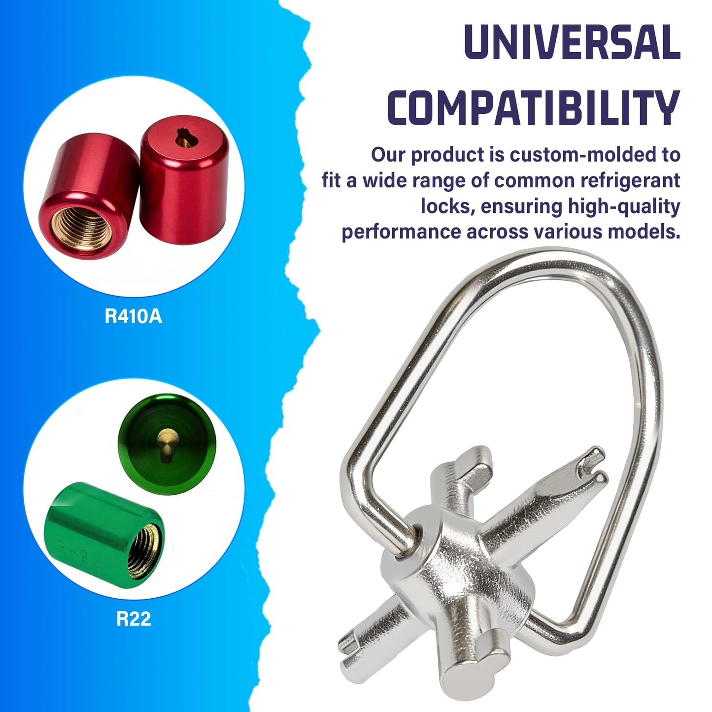 HVAC Tools, Locking Cap Key for Refrigerant Safety Caps, Universal Triple Use Multi Key for Refrigerant HVAC Locking Caps, Tamper Resistant (4 Bits)