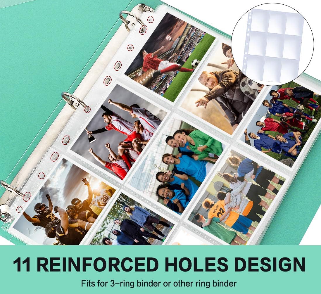 PANDRI 100 Pack Trading Card Sleeve Pages - 9 Pocket Storage Album for 3 Ring Binders