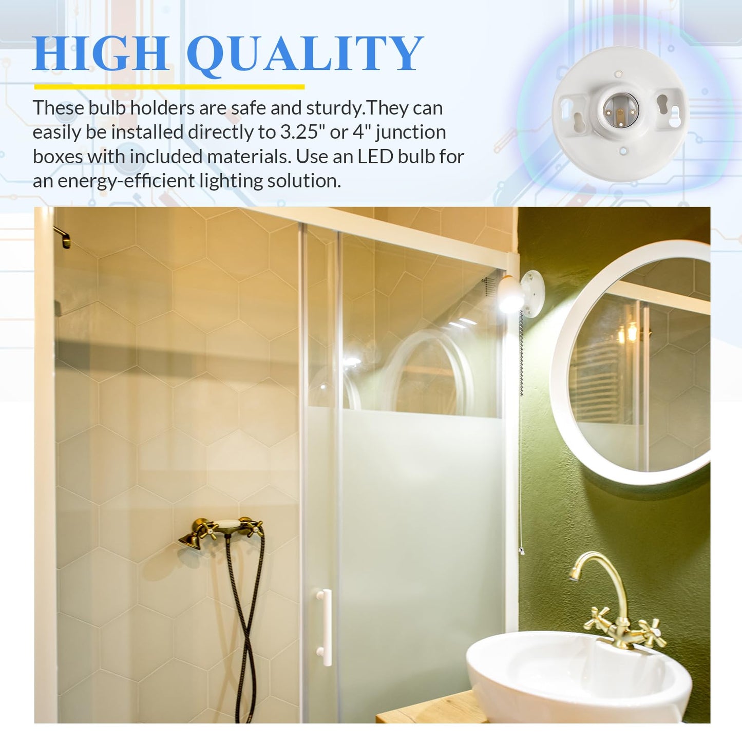 Saysurey 4 Pack Medium Base E26 Lamp Holder Socket Keyless Top Porcelain Light Bulb Socket for Installation on 3. 25” and 4” Junction Boxes Ceiling Light Fixture White Lampholder 660w 250v