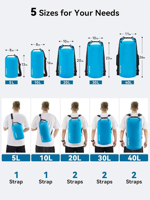 HEETA Waterproof Dry Bag - Lightweight Roll Top Storage Backpack with Emergency Whistle | 5L/10L/20L/30L/40L Options for Travel, Kayaking, Camping