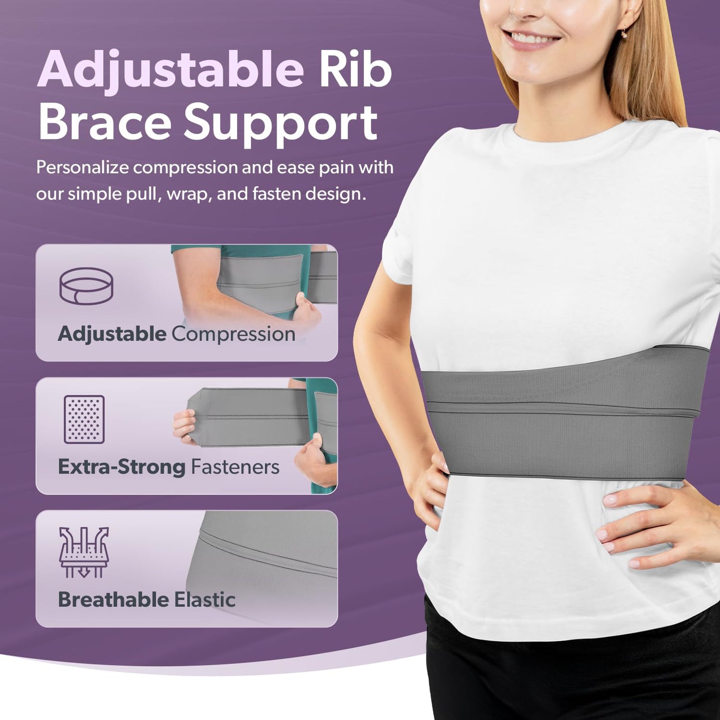 BraceAbility Broken Rib Brace for Men and Women - Rib Protector Compression Wrap, Chest Support Belt for Bruised, Fractured, Dislocated Ribs, Costochondritis Relief, Sternum Brace (Male - Gray)
